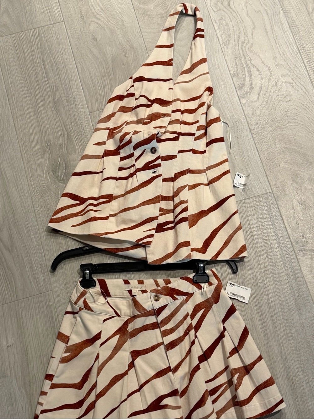 ILLA ILLA Cream and Brown Striped Halter Skirt Set